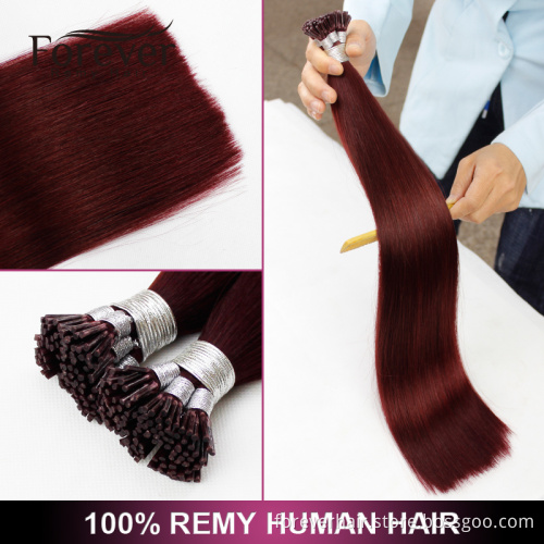 Forever factory price high quality 100 real Indian remy human 99J double drawn pre bonded hair extensions